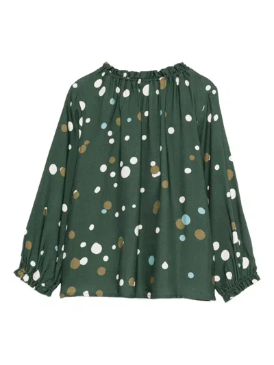 Il Gufo Ruffled Polka-dot Shirt In Green