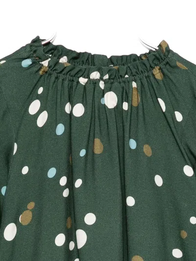 Il Gufo Ruffled Polka-dot Shirt In Green