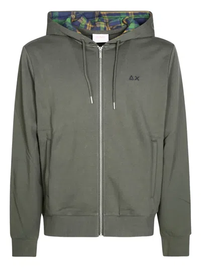 Sun 68 Zip-up Hoodie With Contrasting Fabric In Green