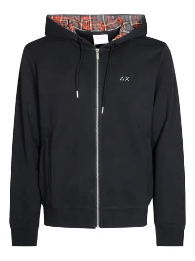 Sun 68 Zip-up Hoodie With Contrasting Fabric In Black