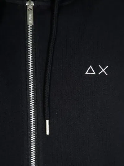 Sun 68 Zip-up Hoodie With Contrasting Fabric In Black