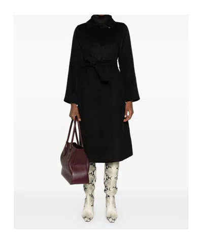 Max Mara Black Manuela Icon Coat In Zibeline Camel In Black