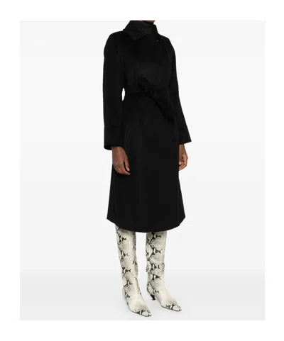 Max Mara Black Manuela Icon Coat In Zibeline Camel In Black