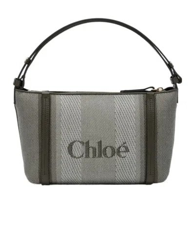 Chloé Carry Striped Canvas Shoulder Bag In Gray