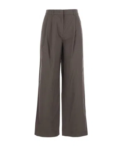 Dunst Brown Tailored Trousers With Front Pleats In Fabric Woman In Gray