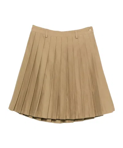 7 For All Mankind Pleated Mini Skirt Twill Sand Storm In Brown