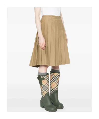 7 For All Mankind Pleated Mini Skirt Twill Sand Storm In Brown