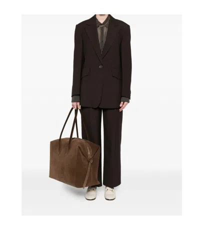 Low Classic Tailored Trousers With Pockets And Loops In Brown