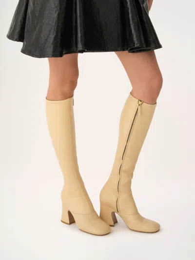 Chloé Chloe Women Cream Synthetic Leather Janis Boots In Neutral