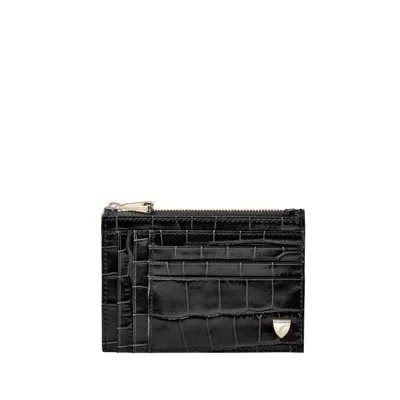 Aspinal Of London Double Sided Zipped Card & Coin Holder In Black