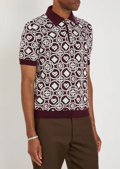 Casablanca Mens Aubergine Embroidered-logo Monogram Cotton Polo Shirt In Multi