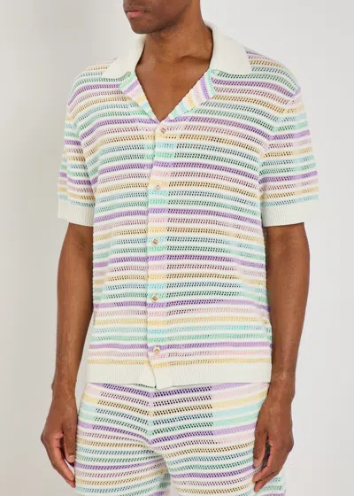 Casablanca Flower Striped Cotton-crochet Shirt In Multi