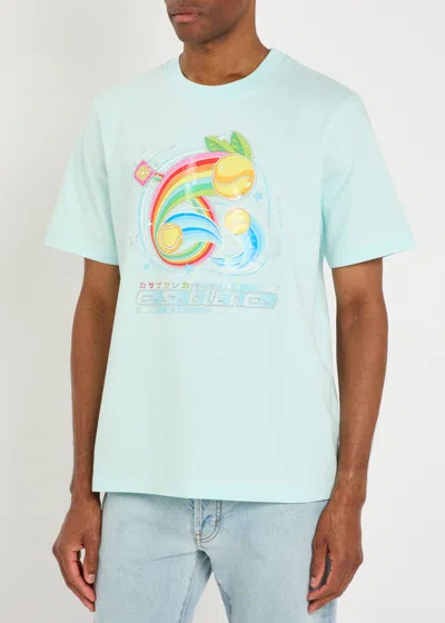 Casablanca T-shirt In Cotone Azzurro Pastello Uomo In Blue