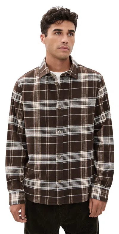 Les Deux Lennon Check-pattern Long-sleeve Shirt In Brown