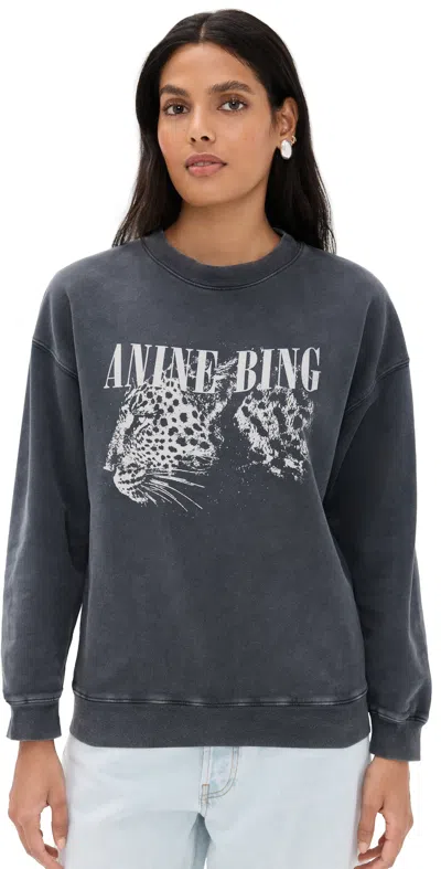Anine Bing Spencer Leopard Sweatshirt Washed Black In Gray