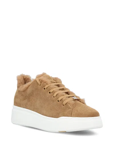 Max Mara Suede And Teddy Fabric Trainers In Brown