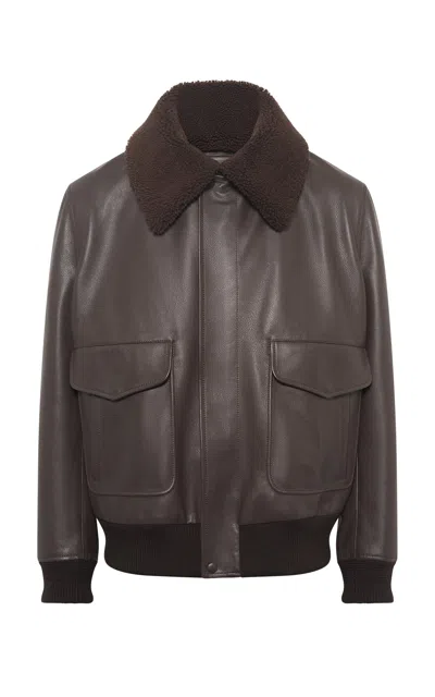 Gabriela Hearst Grant Leather Bomber Jacket With Shearling Collar In Brown
