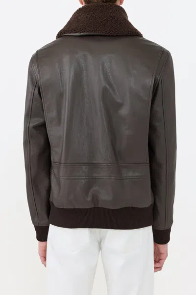 Gabriela Hearst Grant Leather Bomber Jacket With Shearling Collar In Brown