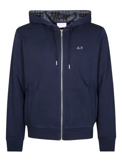 Sun 68 Zip-up Hoodie With Contrasting Fabric In Blue