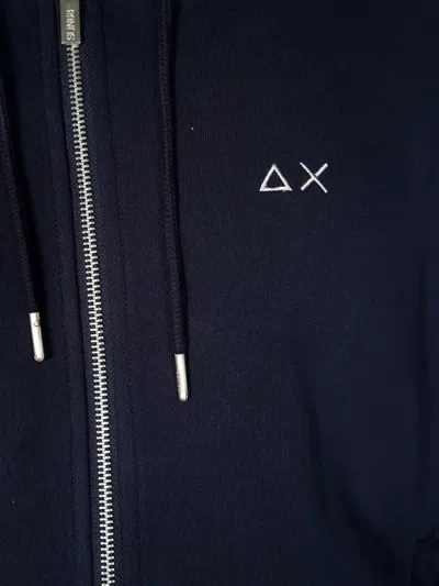 Sun 68 Zip-up Hoodie With Contrasting Fabric In Blue