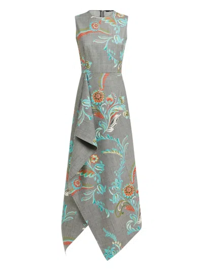Etro Daffodil Print Sleeveless Dress In Gray