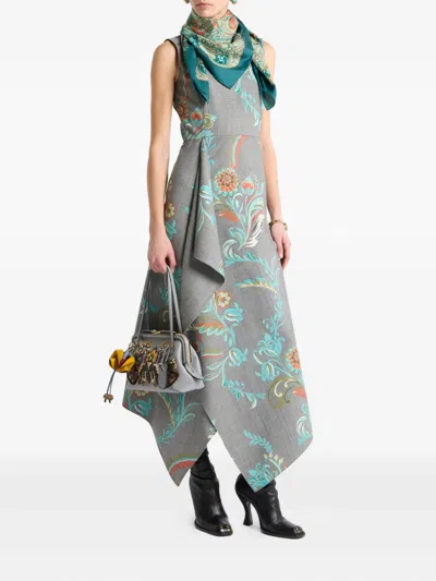 Etro Daffodil Print Sleeveless Dress In Gray