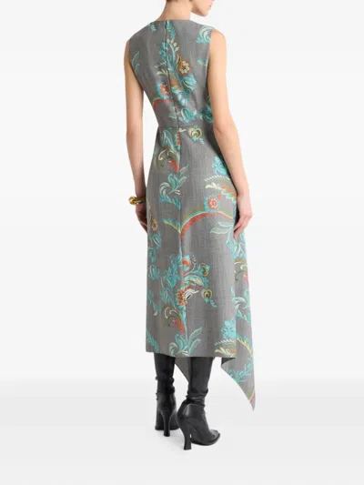 Etro Daffodil Print Sleeveless Dress In Gray