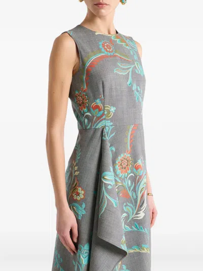 Etro Daffodil Print Sleeveless Dress In Gray