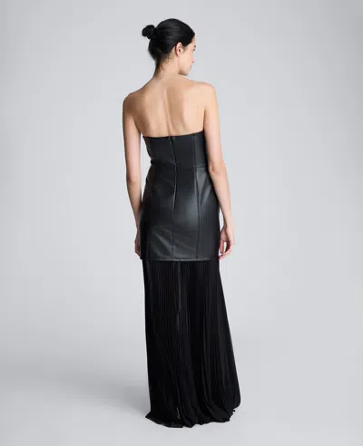 Kenneth Cole Faux Leather Mixed Media Pleated Maxi Dress In Black