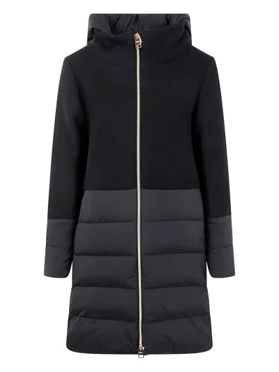 Herno Hooded Padded Jacket With Wool Inserts In Black