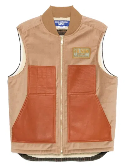 Junya Watanabe Comme Dg X Filson Leather-panelled Full-zip Vest In Brown