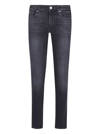 7 For All Mankind Stretch Cotton Denim Low Skinny Jeans With Classic Five-pocket Design In Blue