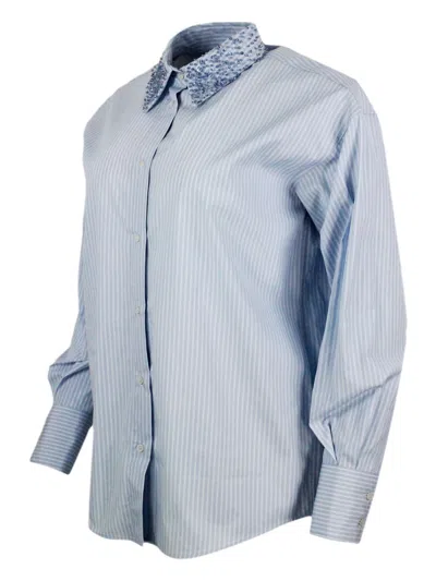 Fabiana Filippi Long Striped Poplin Shirt In Blue