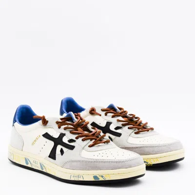 Premiata Low Top Sneakers With Round Toe And Stitching In White