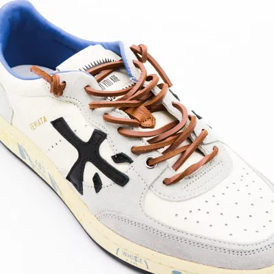 Premiata Low Top Sneakers With Round Toe And Stitching In White