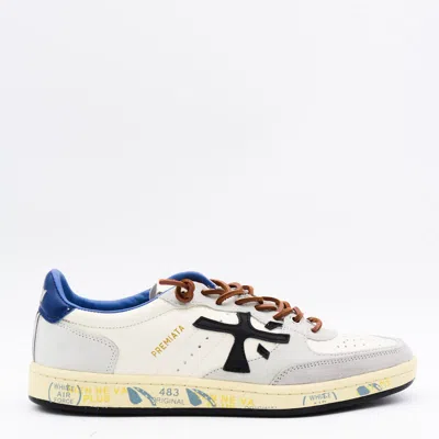 Premiata Low Top Sneakers With Round Toe And Stitching In White