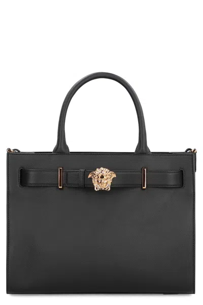 Versace Large Leather Tote Bag In Gray