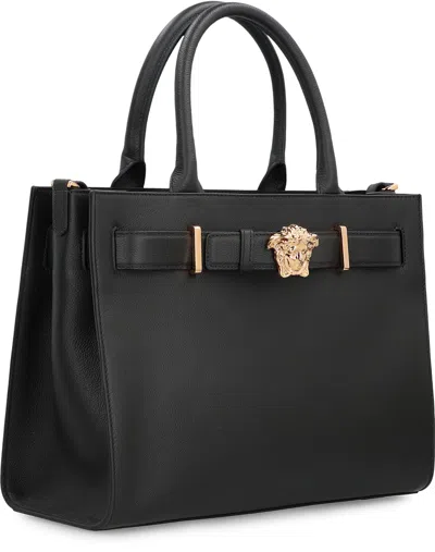Versace Large Leather Tote Bag In Gray