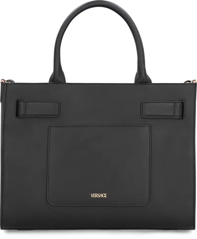 Versace Large Leather Tote Bag In Gray