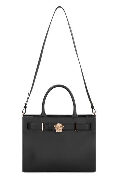 Versace Large Leather Tote Bag In Gray