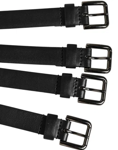 Dolce & Gabbana Black Leather 4-strap Metal Multi-buckle Belt In Black