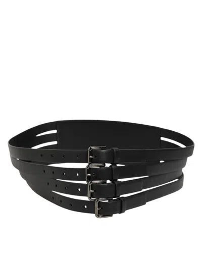 Dolce & Gabbana Black Leather 4-strap Metal Multi-buckle Belt In Black