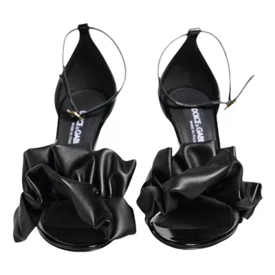 Dolce & Gabbana Black Leather Ankle Strap Heel Sandals Women's Shoes In Black