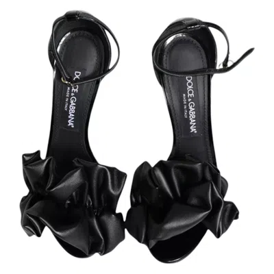 Dolce & Gabbana Black Leather Ankle Strap Heel Sandals Women's Shoes In Black