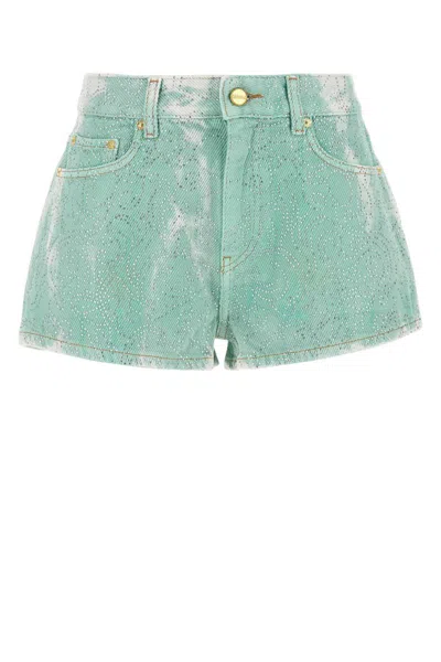 Ganni High-waisted Denim Shorts Featuring Tie-dye Effect In Green