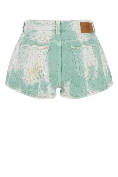 Ganni High-waisted Denim Shorts Featuring Tie-dye Effect In Green