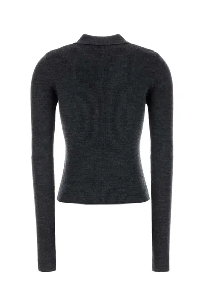 Ganni Long-sleeved Polo Shirt With Argyle Pattern In Gray