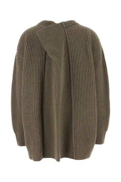 Mm6 Maison Margiela Oversized Wool Blend Sweater With Crew Neck In Brown