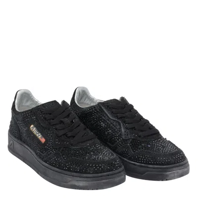 Autry Medalist Low Suede Trainers With Rhinestones In Black