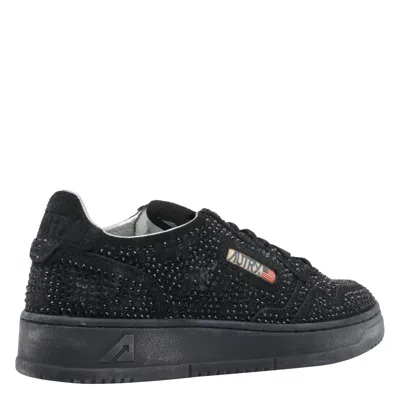 Autry Medalist Low Suede Trainers With Rhinestones In Black